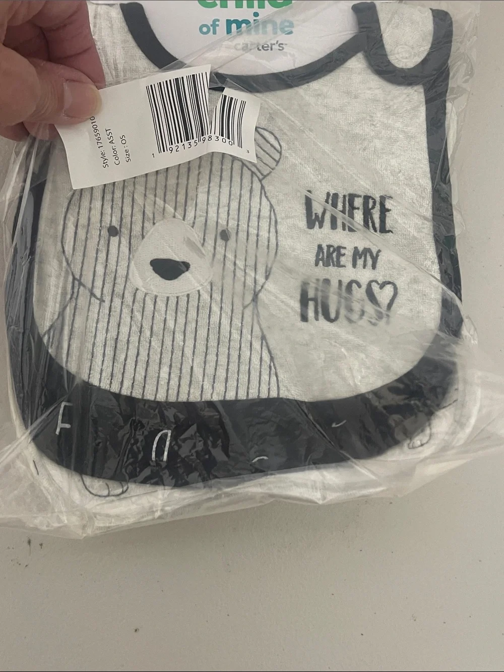 child of mine Gray and Black Bear Bib Set with 3 bibs. NEW